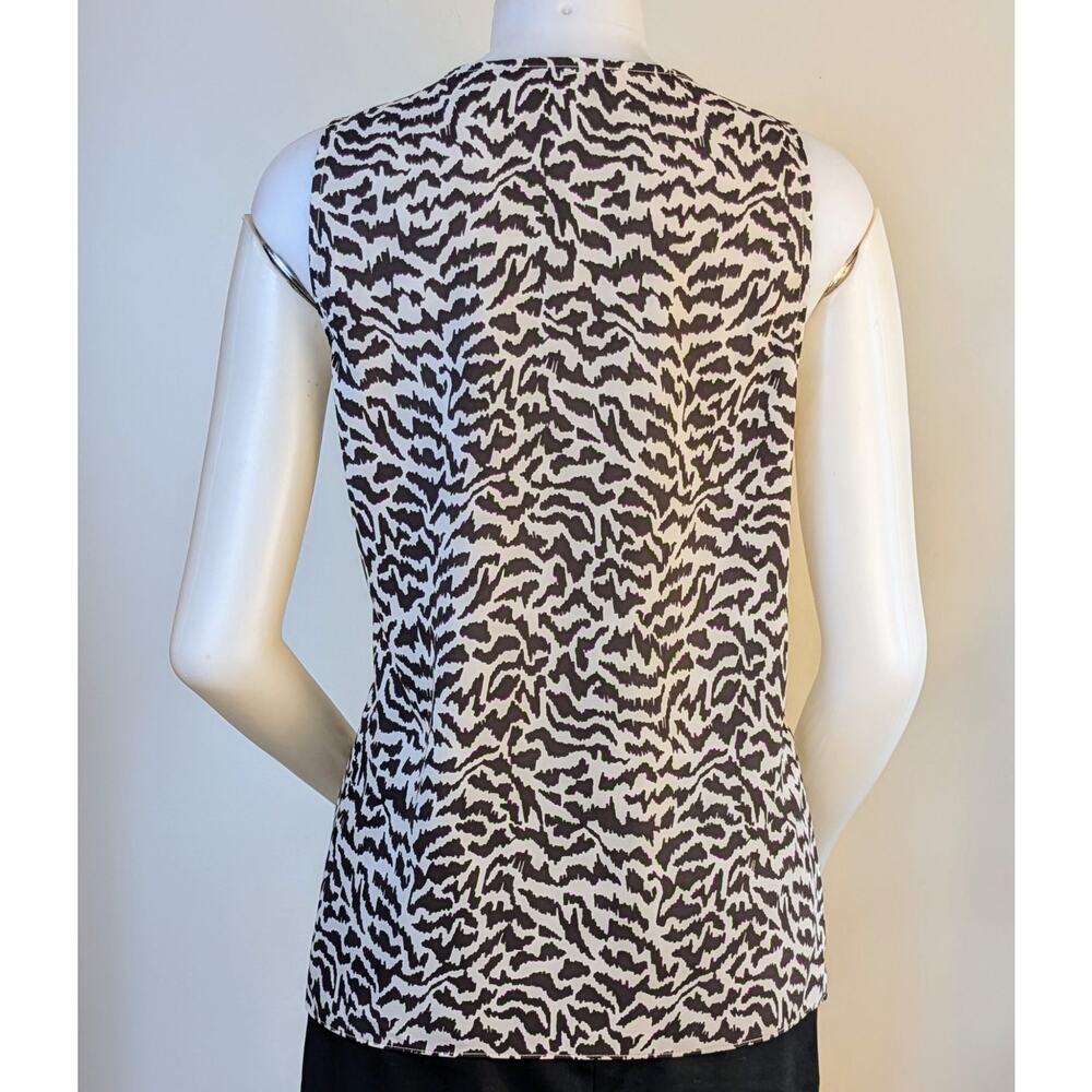 Lark & Ro Sleeveless Blouse Tank Shell 12 Black Beige Zebra Print Career Classic - Picture 7 of 10